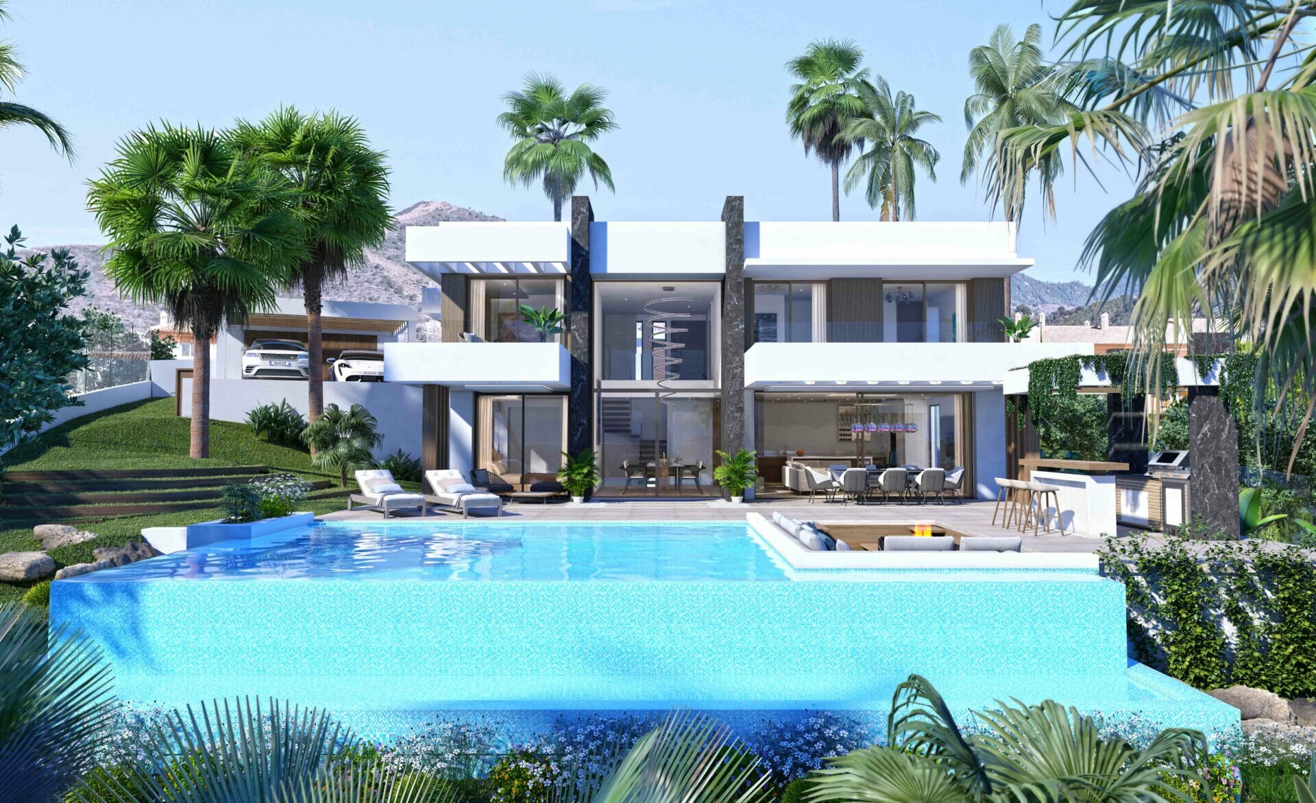 New Heights villa in Estepona luxe vastgoedontwikkeling villa frontzicht zwembad